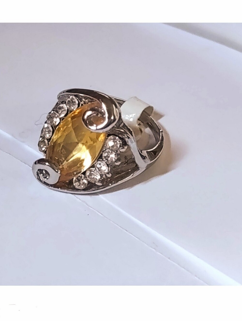 Yellow Citrine Navette Rhinestone Fashion Ring